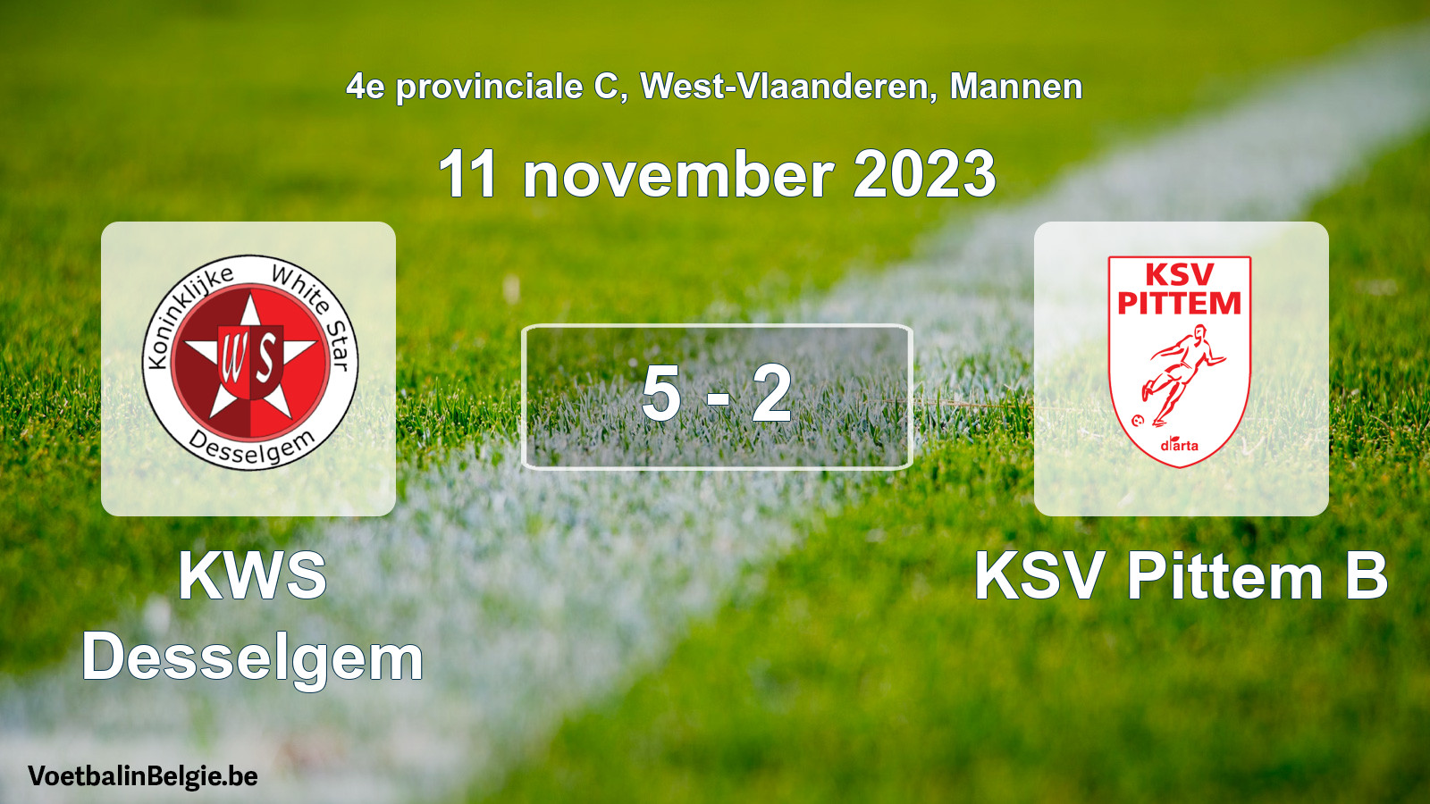 Gespeelde wedstrijd mannenvoetbal: KWS Desselgem - KSV Pittem B 5 - 2 (11 november 2023)