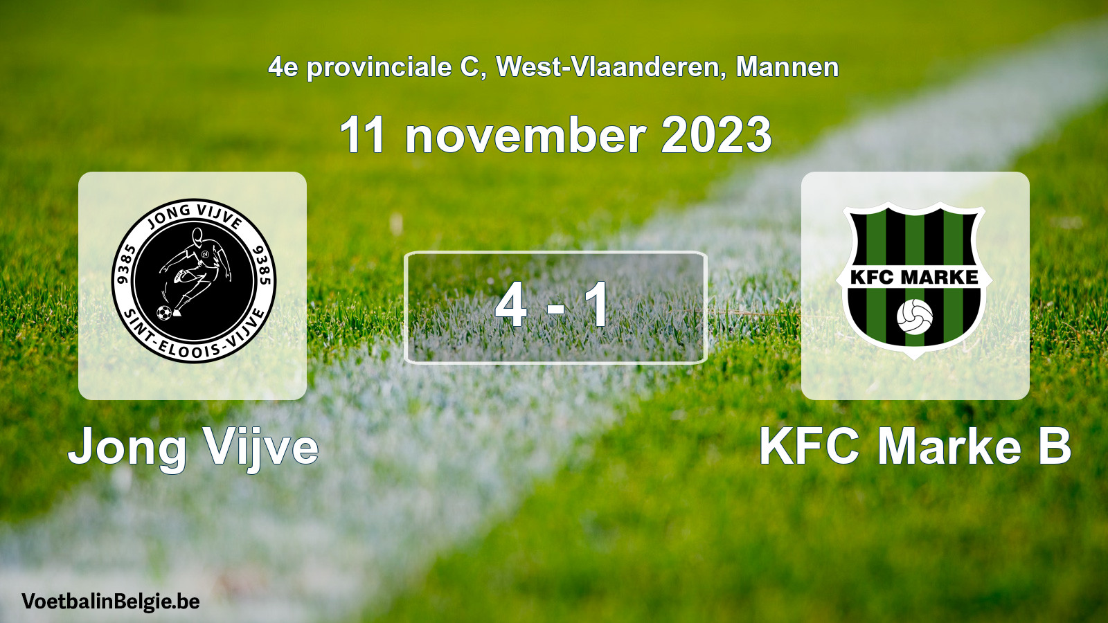 Gespeelde wedstrijd mannenvoetbal: Jong Vijve - KFC Marke B 4 - 1 (11 november 2023)