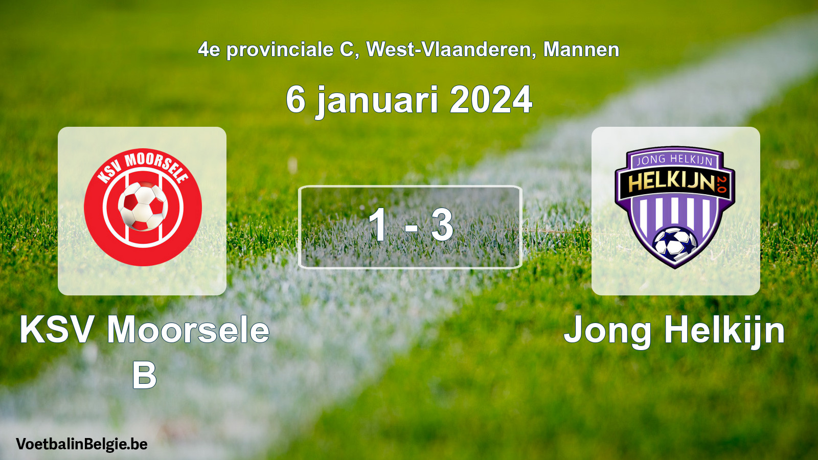 Gespeelde wedstrijd mannenvoetbal: KSV Moorsele B - Jong Helkijn 1 - 3 (6 januari 2024)