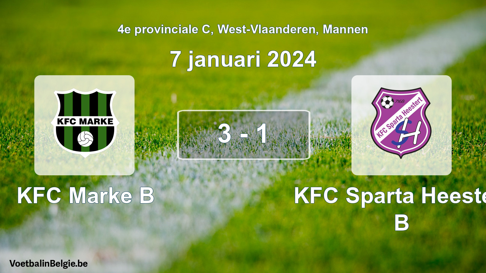 Gespeelde wedstrijd mannenvoetbal: KFC Marke B - KFC Sparta Heestert B 3 - 1 (7 januari 2024)
