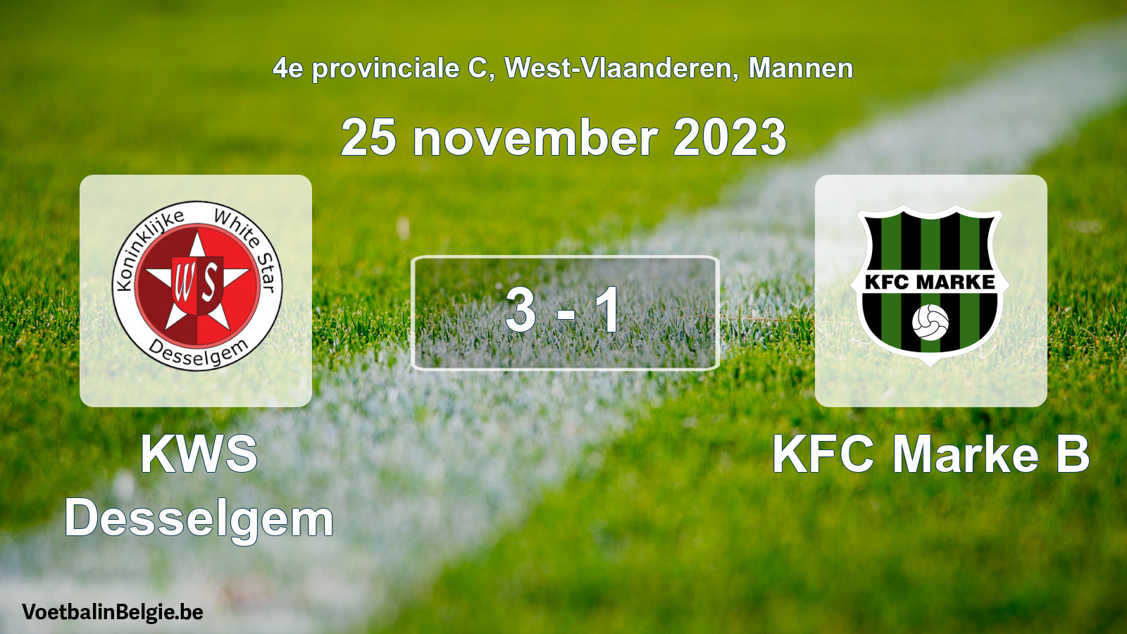 Gespeelde wedstrijd mannenvoetbal: KWS Desselgem - KFC Marke B 3 - 1 (25 november 2023)