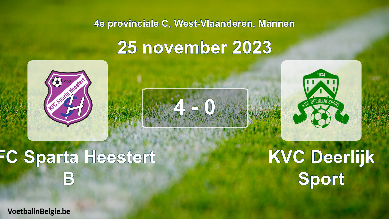 Gespeelde wedstrijd mannenvoetbal: KFC Sparta Heestert B - KVC Deerlijk Sport 4 - 0 (25 november 2023)