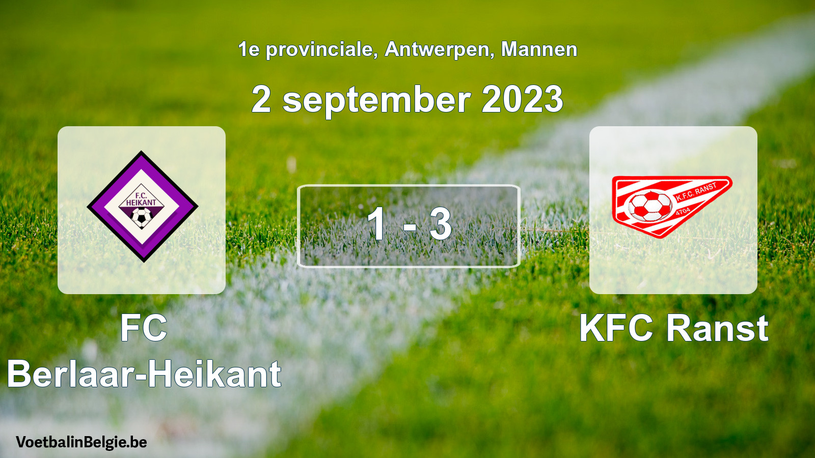 Gespeelde wedstrijd mannenvoetbal: FC Berlaar-Heikant - KFC Ranst 1 - 3 (2 september 2023)