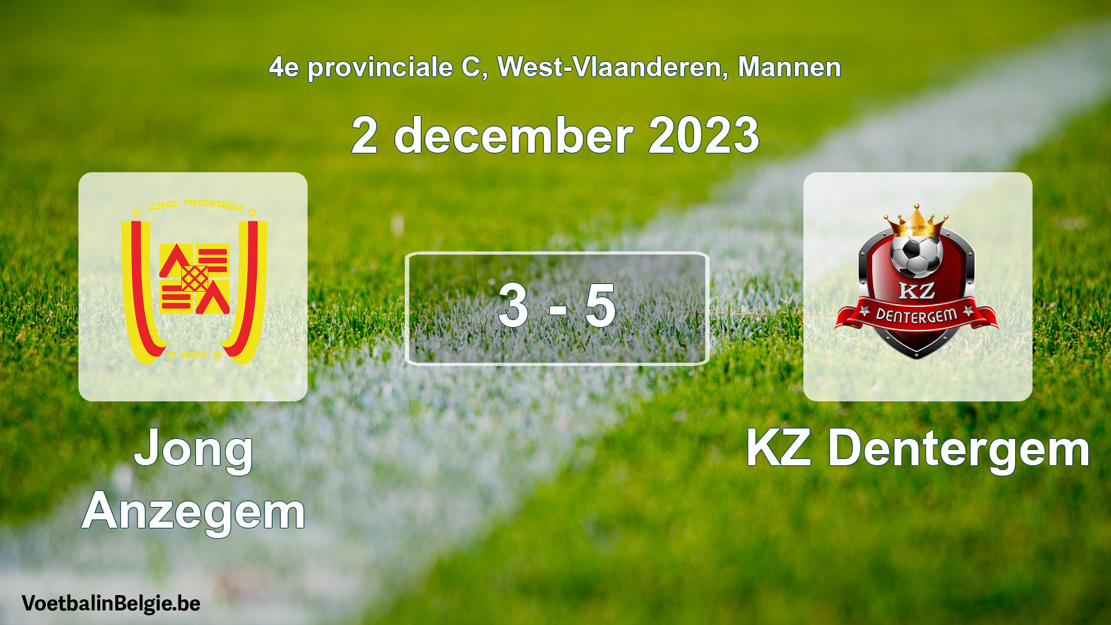 Gespeelde wedstrijd mannenvoetbal: Jong Anzegem - KZ Dentergem 3 - 5 (2 december 2023)