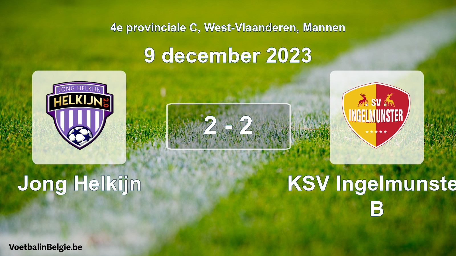 Gespeelde wedstrijd mannenvoetbal: Jong Helkijn - KSV Ingelmunster B 2 - 2 (9 december 2023)
