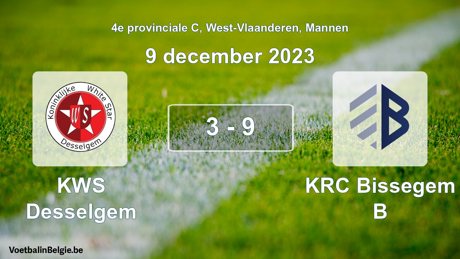 Gespeelde wedstrijd mannenvoetbal: KWS Desselgem - KRC Bissegem B 3 - 9 (9 december 2023)