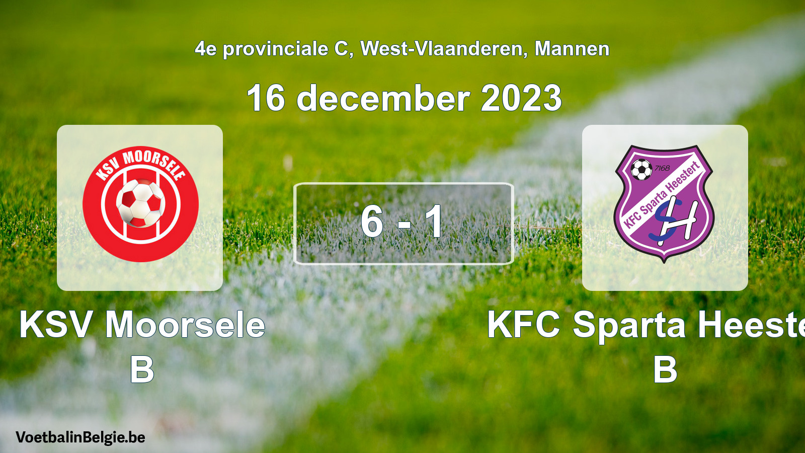 Played match men football: KSV Moorsele B - KFC Sparta Heestert B 6 - 1 (16 December 2023)