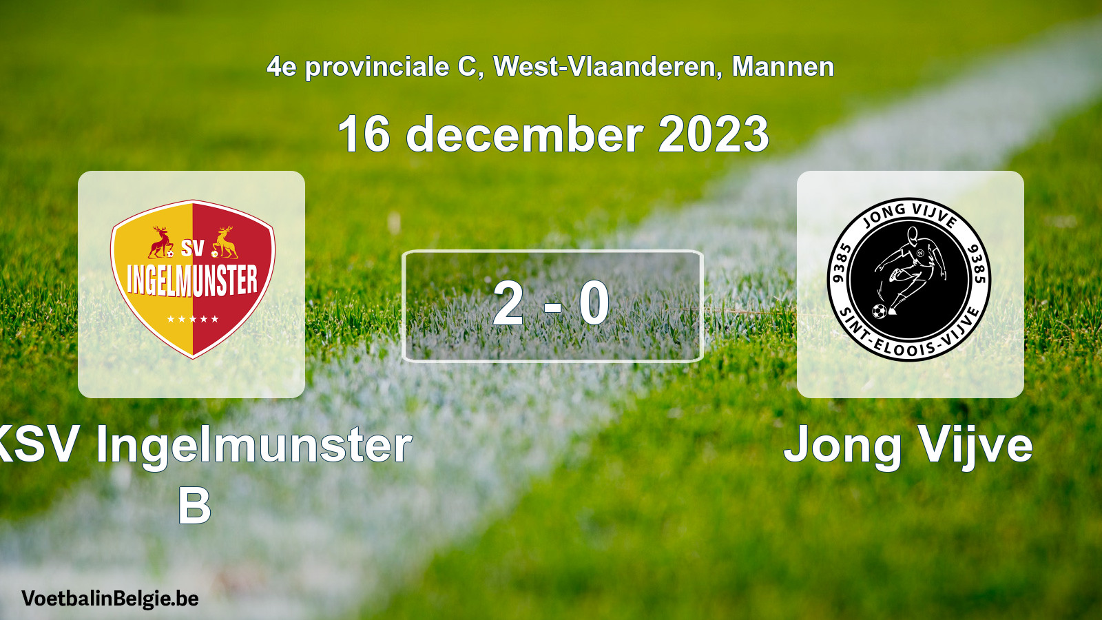 Gespeelde wedstrijd mannenvoetbal: KSV Ingelmunster B - Jong Vijve 2 - 0 (16 december 2023)