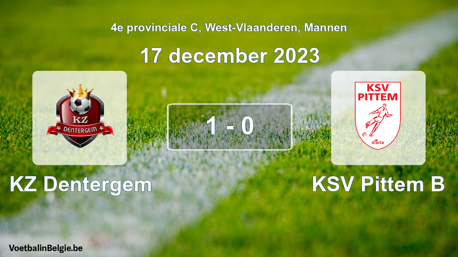 Gespeelde wedstrijd mannenvoetbal: KZ Dentergem - KSV Pittem B 1 - 0 (17 december 2023)