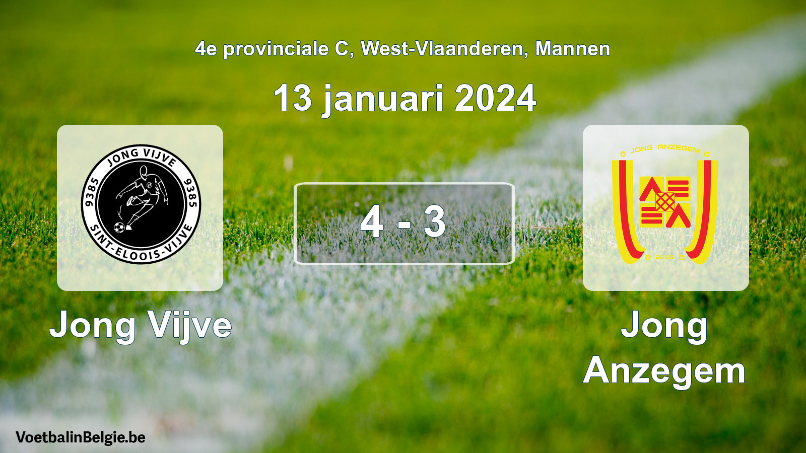 Gespeelde wedstrijd mannenvoetbal: Jong Vijve - Jong Anzegem 4 - 3 (13 januari 2024)