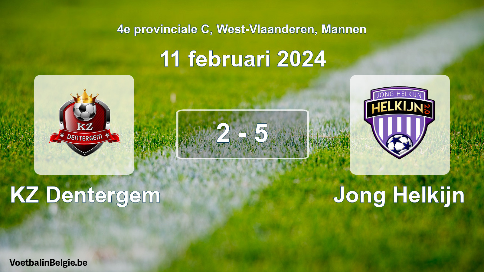 Gespeelde wedstrijd mannenvoetbal: KZ Dentergem - Jong Helkijn 2 - 5 (11 februari 2024)