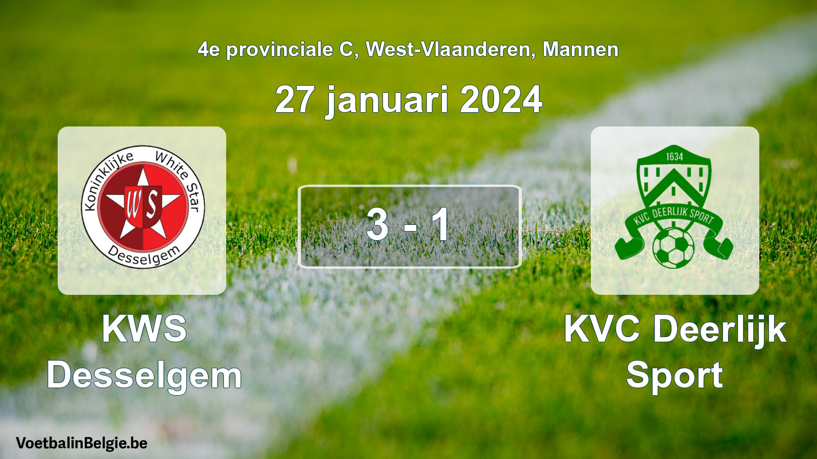 Gespeelde wedstrijd mannenvoetbal: KWS Desselgem - KVC Deerlijk Sport 3 - 1 (27 januari 2024)
