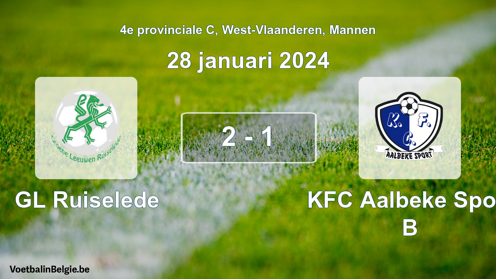 Gespeelde wedstrijd mannenvoetbal: GL Ruiselede - KFC Aalbeke Sport B 2 - 1 (28 januari 2024)