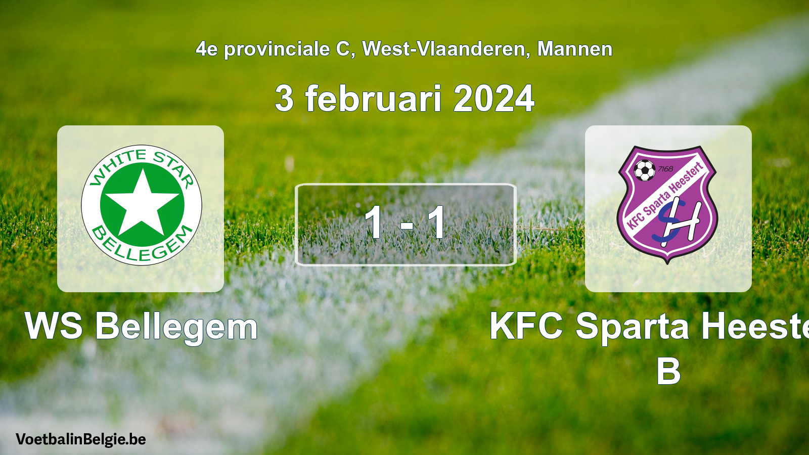 Gespeelde wedstrijd mannenvoetbal: WS Bellegem - KFC Sparta Heestert B 1 - 1 (3 februari 2024)
