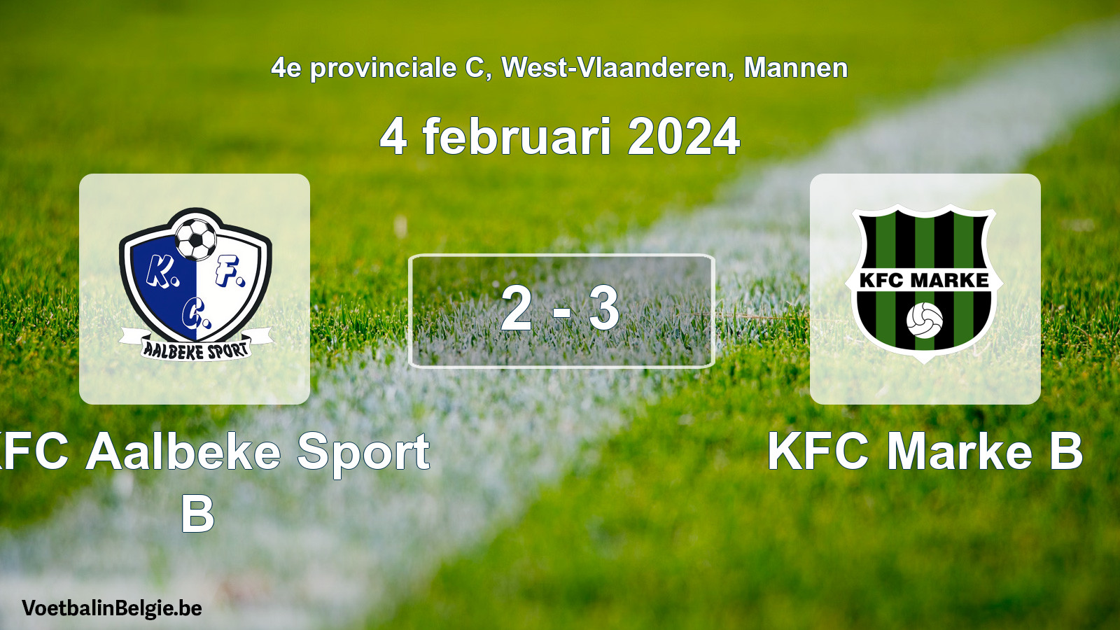 Gespeelde wedstrijd mannenvoetbal: KFC Aalbeke Sport B - KFC Marke B 2 - 3 (4 februari 2024)