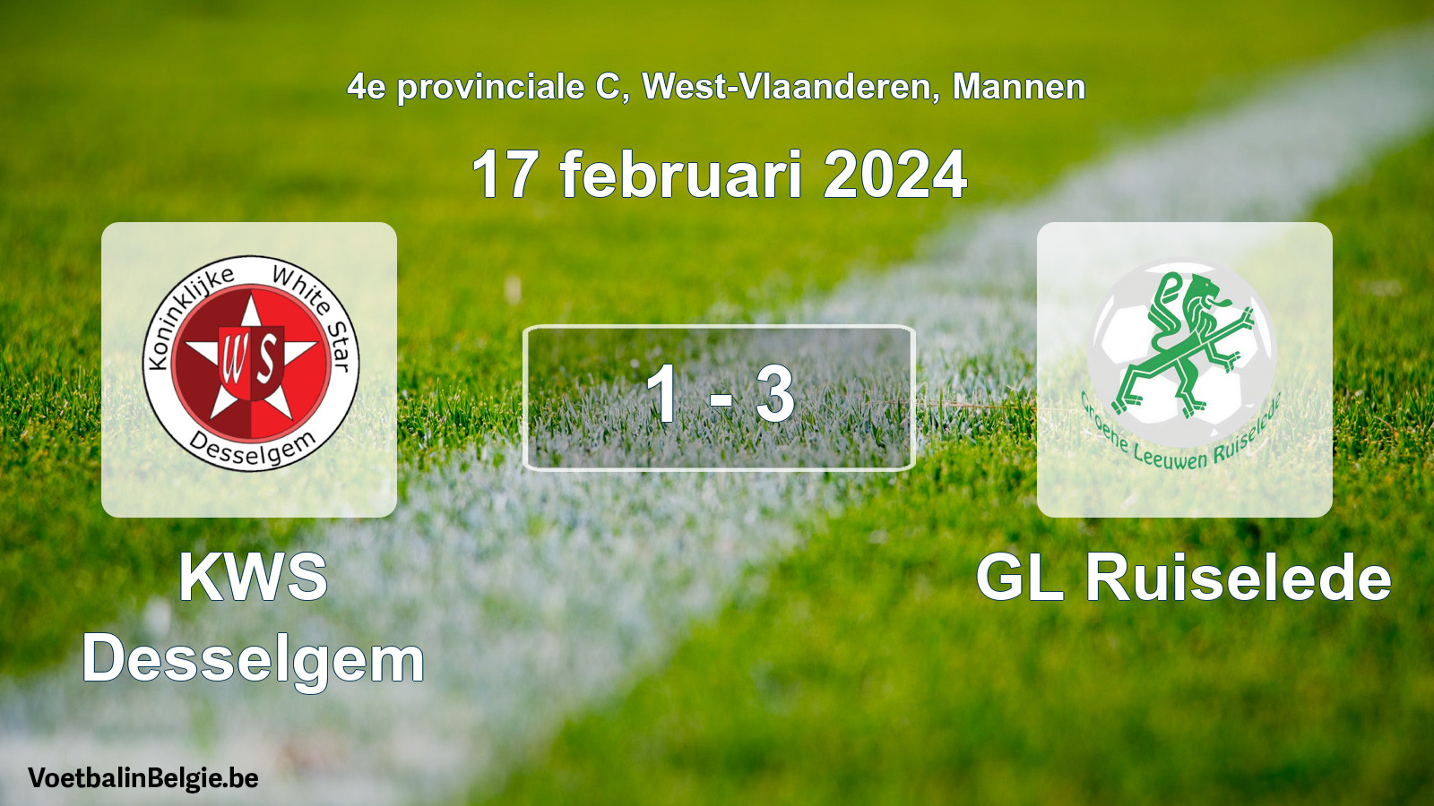 Gespeelde wedstrijd mannenvoetbal: KWS Desselgem - GL Ruiselede 1 - 3 (17 februari 2024)