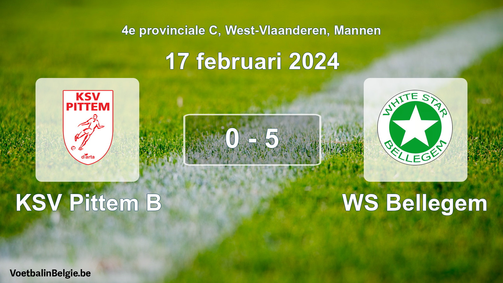 Gespeelde wedstrijd mannenvoetbal: KSV Pittem B - WS Bellegem 0 - 5 (17 februari 2024)