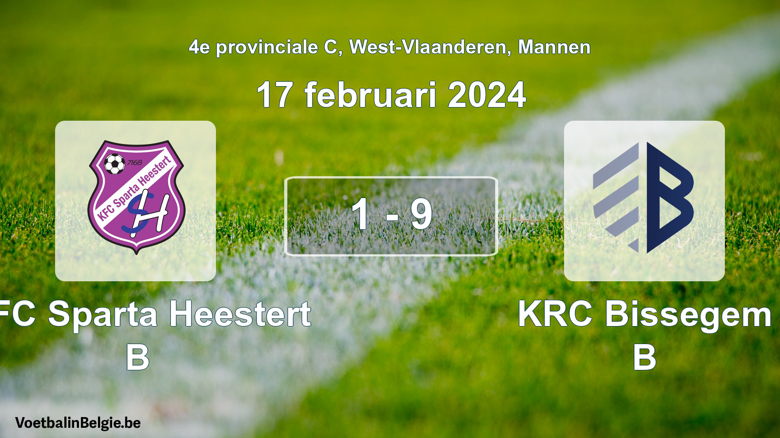 Gespeelde wedstrijd mannenvoetbal: KFC Sparta Heestert B - KRC Bissegem B 1 - 9 (17 februari 2024)