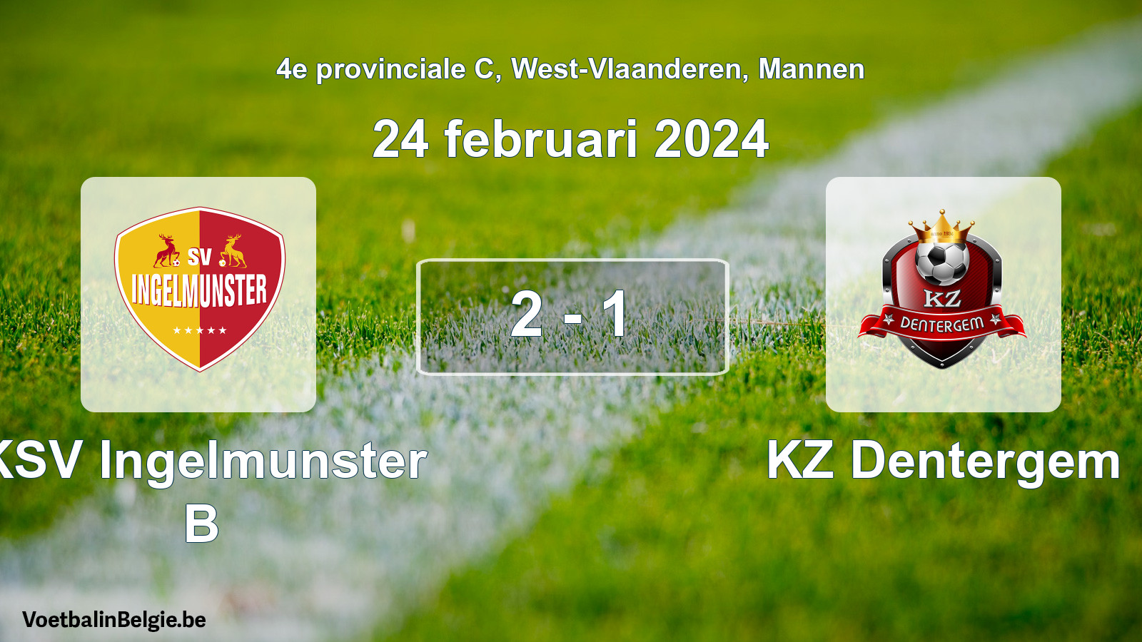 Gespeelde wedstrijd mannenvoetbal: KSV Ingelmunster B - KZ Dentergem 2 - 1 (24 februari 2024)