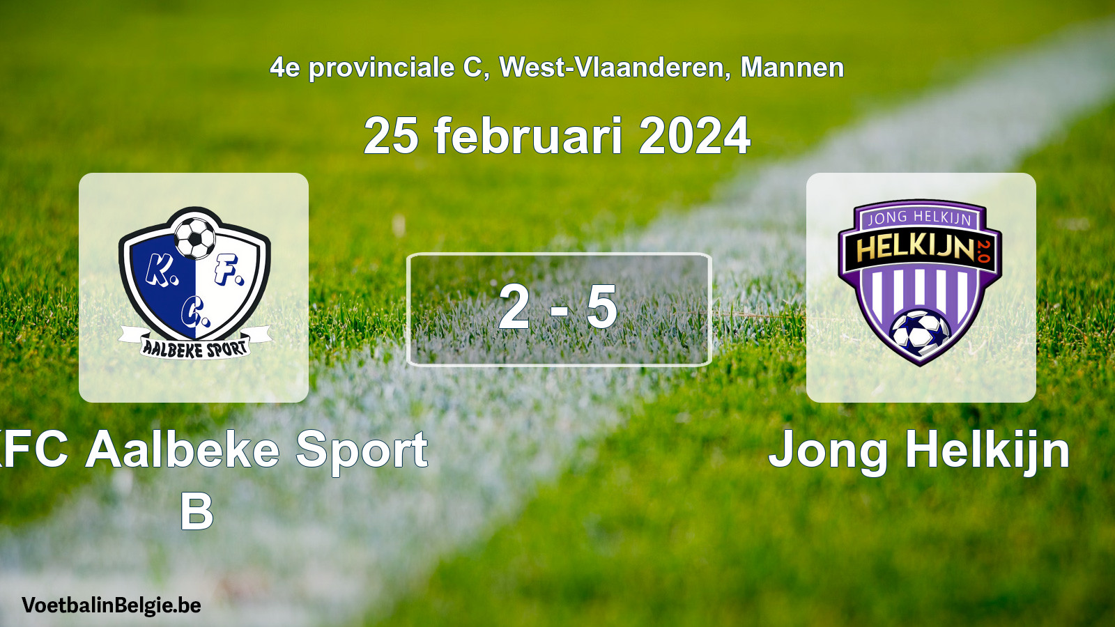 Gespeelde wedstrijd mannenvoetbal: KFC Aalbeke Sport B - Jong Helkijn 2 - 5 (25 februari 2024)