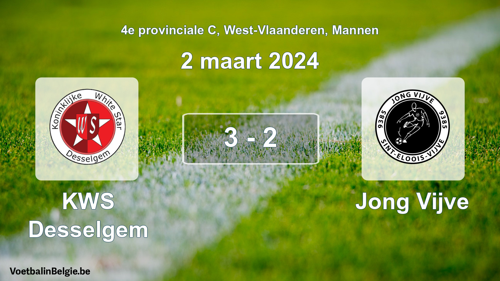 Gespeelde wedstrijd mannenvoetbal: KWS Desselgem - Jong Vijve 3 - 2 (2 maart 2024)