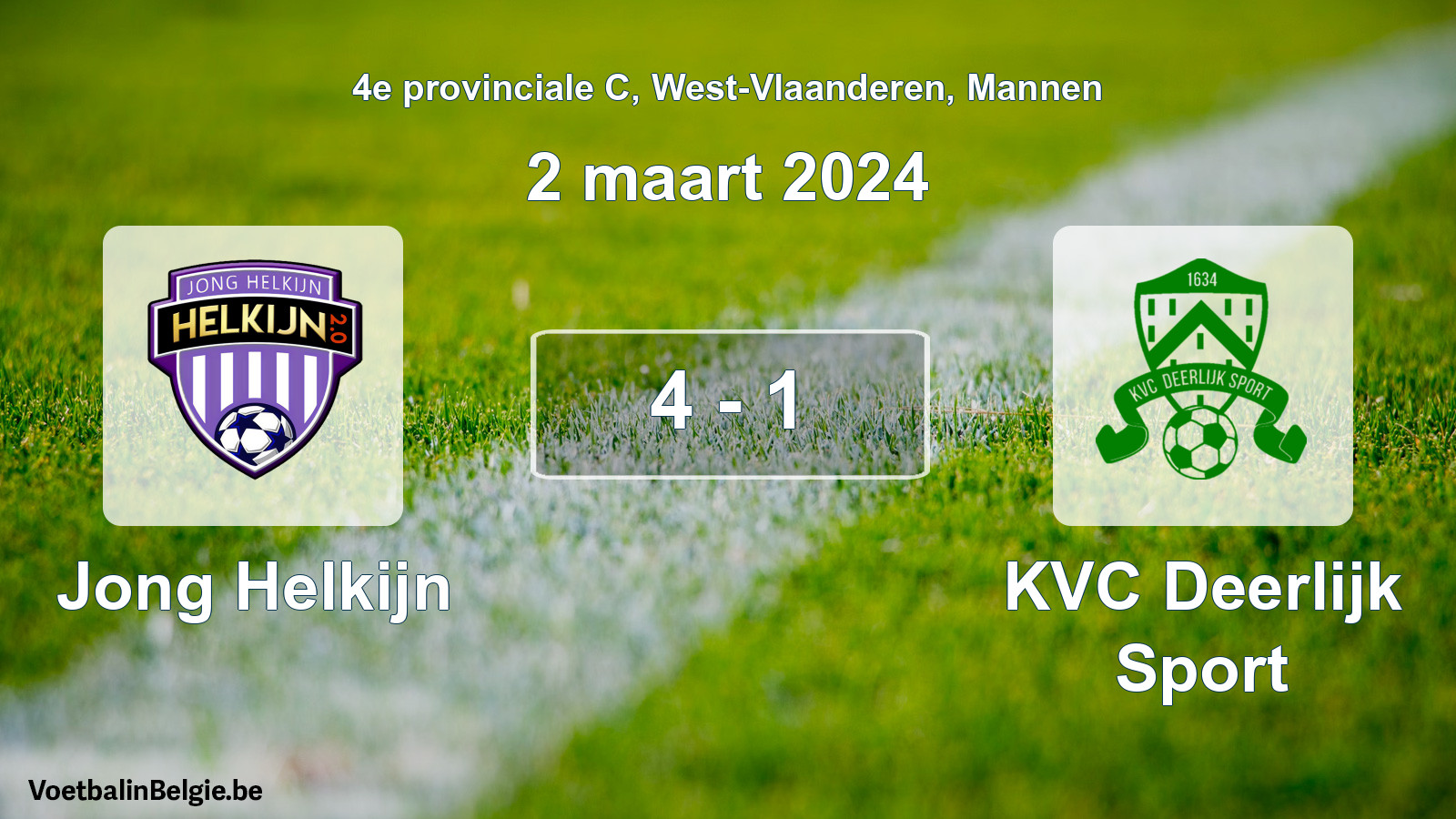 Gespeelde wedstrijd mannenvoetbal: Jong Helkijn - KVC Deerlijk Sport 4 - 1 (2 maart 2024)