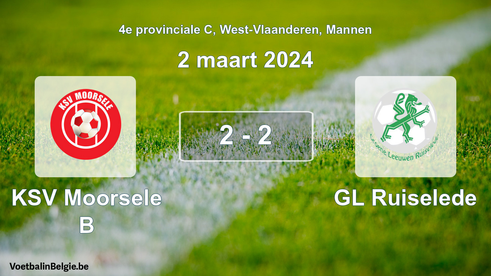 Gespeelde wedstrijd mannenvoetbal: KSV Moorsele B - GL Ruiselede 2 - 2 (2 maart 2024)