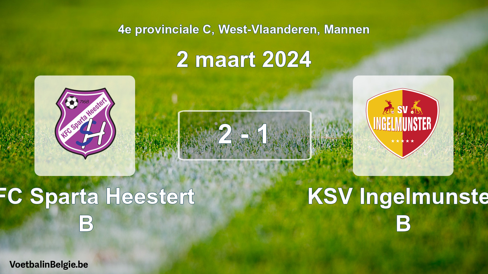 Gespeelde wedstrijd mannenvoetbal: KFC Sparta Heestert B - KSV Ingelmunster B 2 - 1 (2 maart 2024)