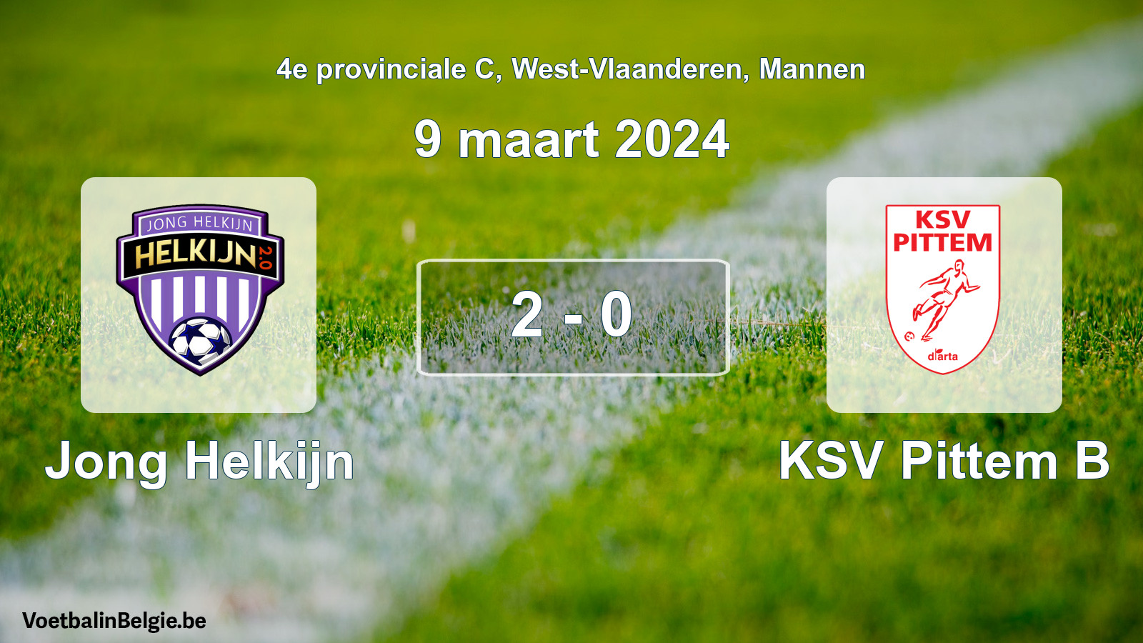 Gespeelde wedstrijd mannenvoetbal: Jong Helkijn - KSV Pittem B 2 - 0 (9 maart 2024)