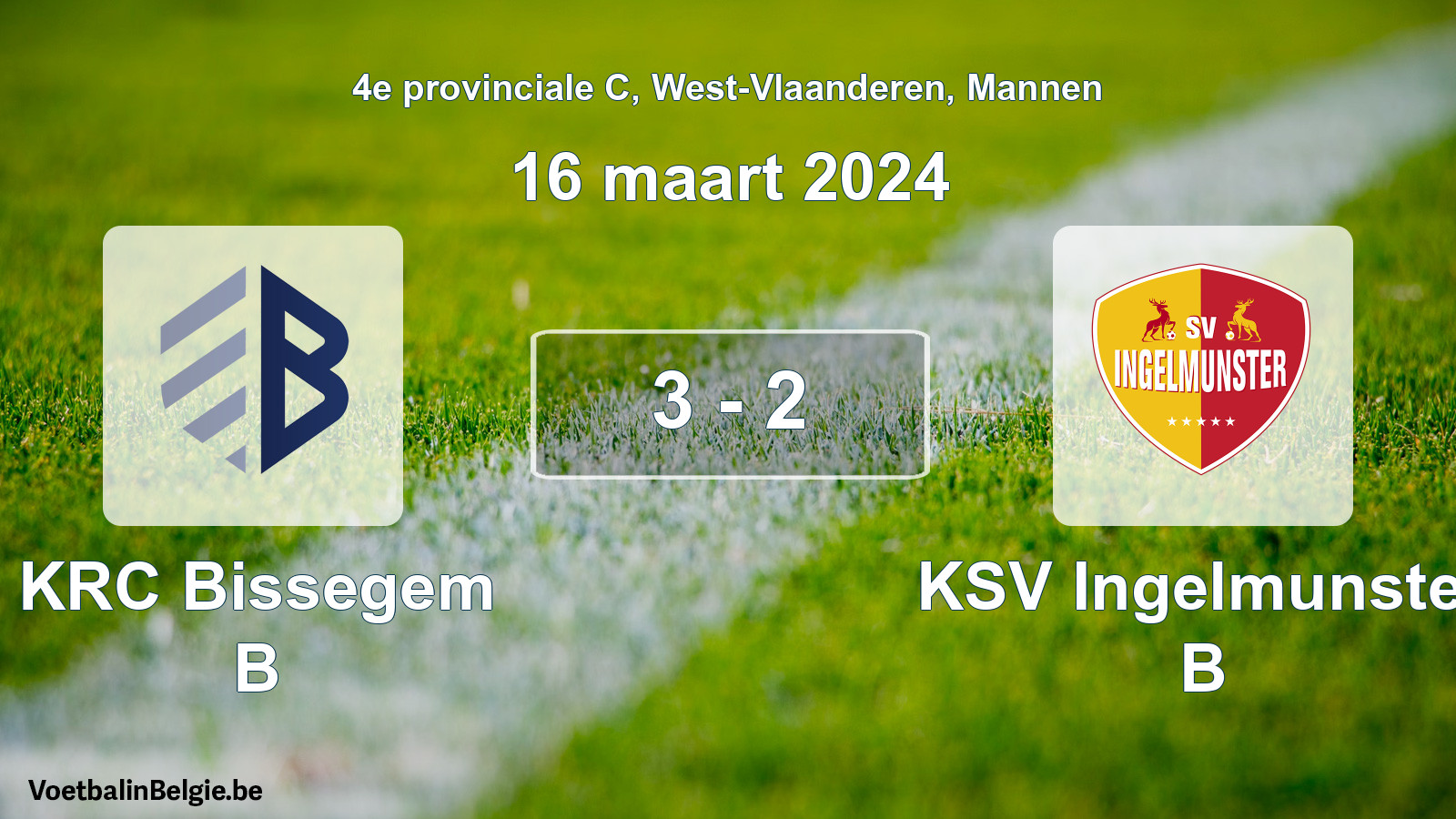 Gespeelde wedstrijd mannenvoetbal: KRC Bissegem B - KSV Ingelmunster B 3 - 2 (16 maart 2024)