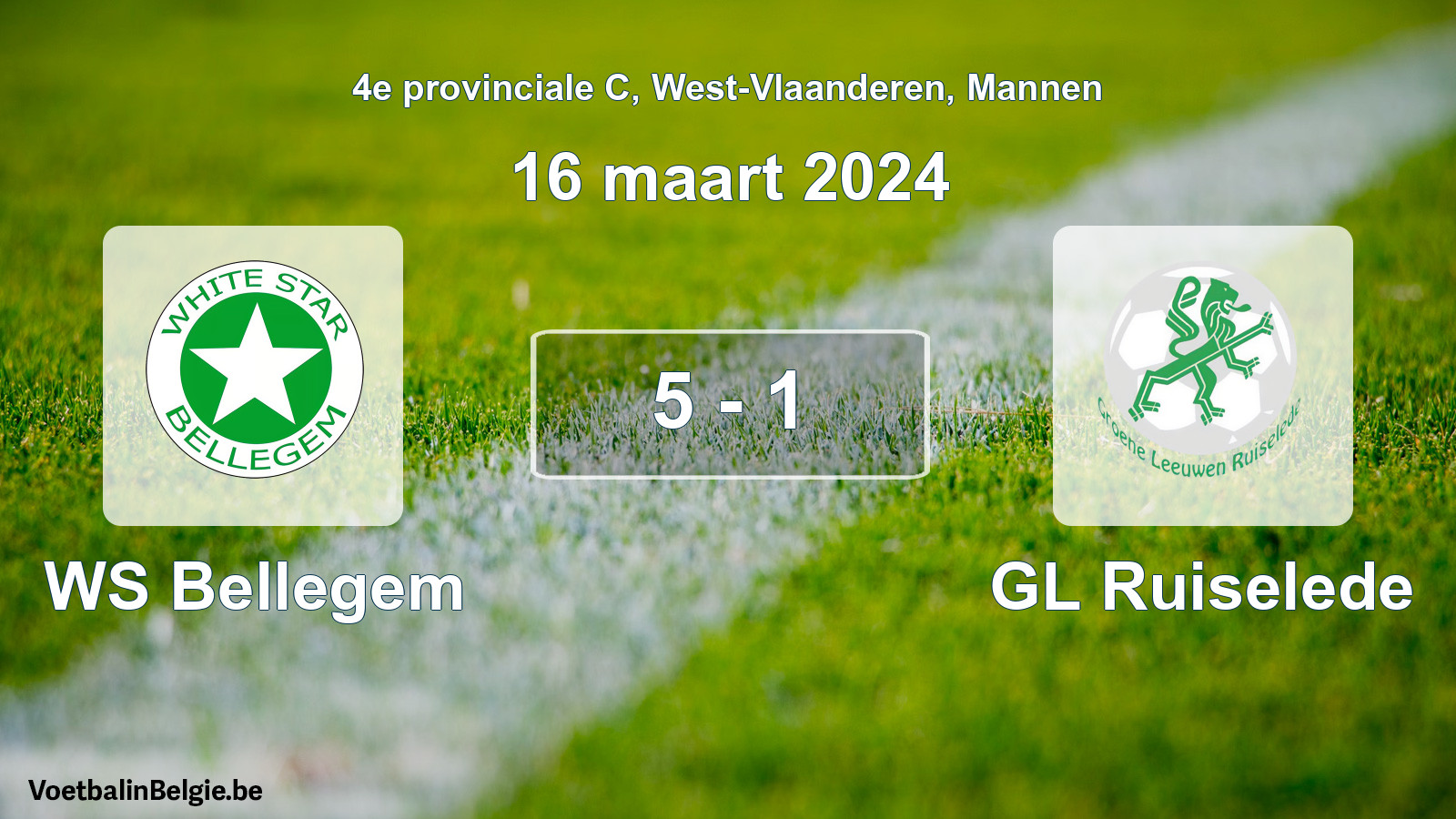 Gespeelde wedstrijd mannenvoetbal: WS Bellegem - GL Ruiselede 5 - 1 (16 maart 2024)