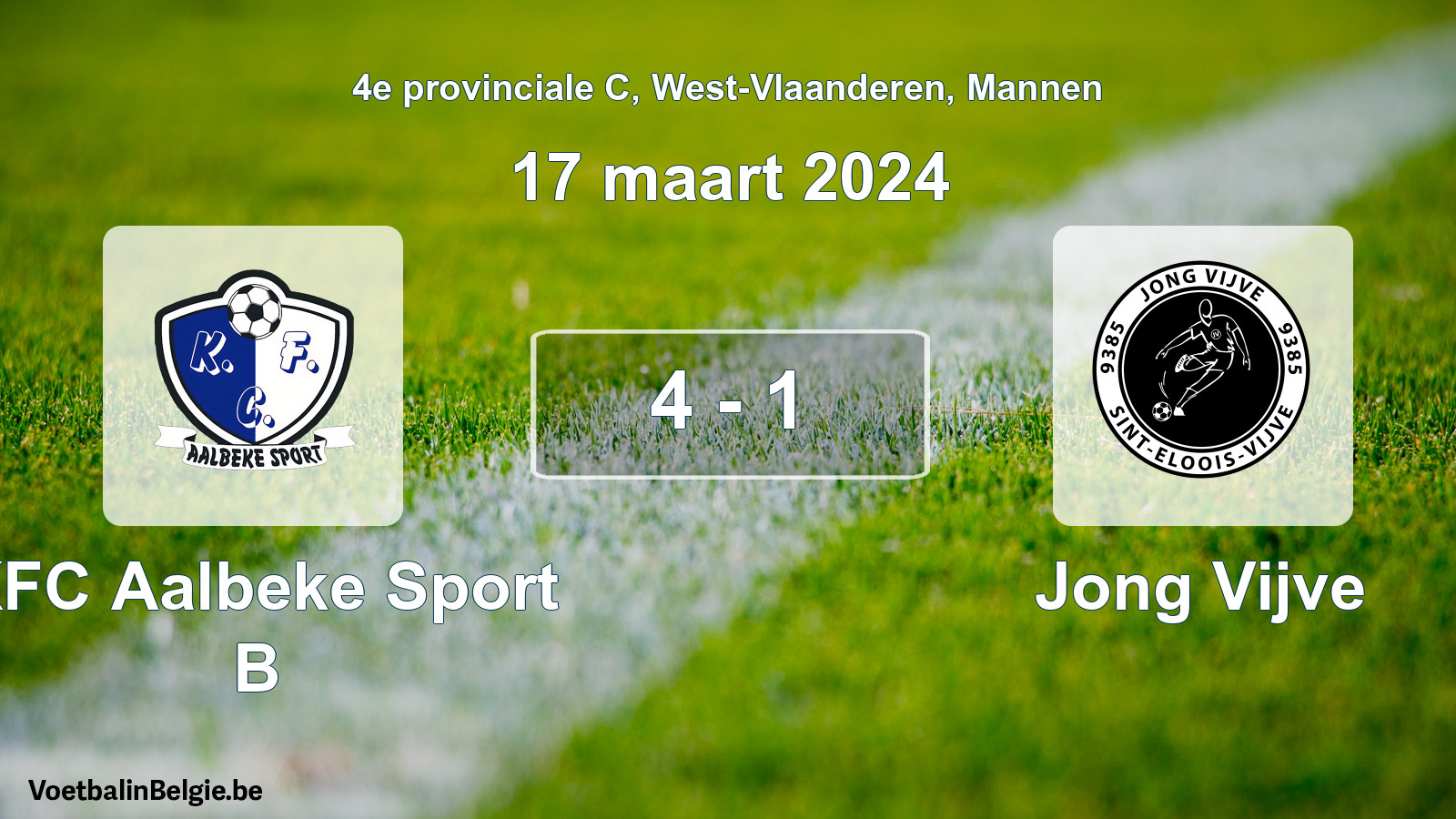 Gespeelde wedstrijd mannenvoetbal: KFC Aalbeke Sport B - Jong Vijve 4 - 1 (17 maart 2024)