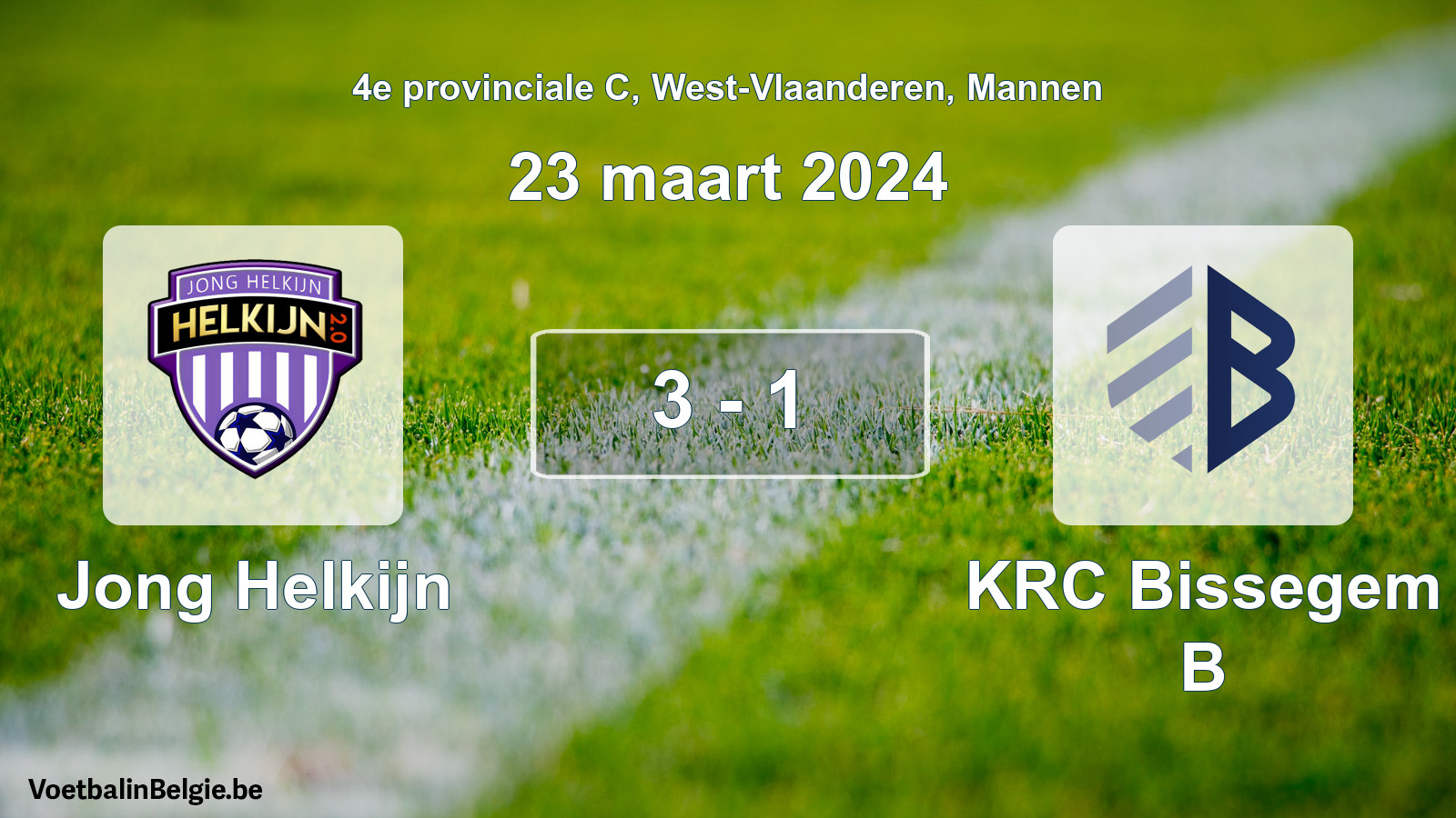 Gespeelde wedstrijd mannenvoetbal: Jong Helkijn - KRC Bissegem B 3 - 1 (23 maart 2024)