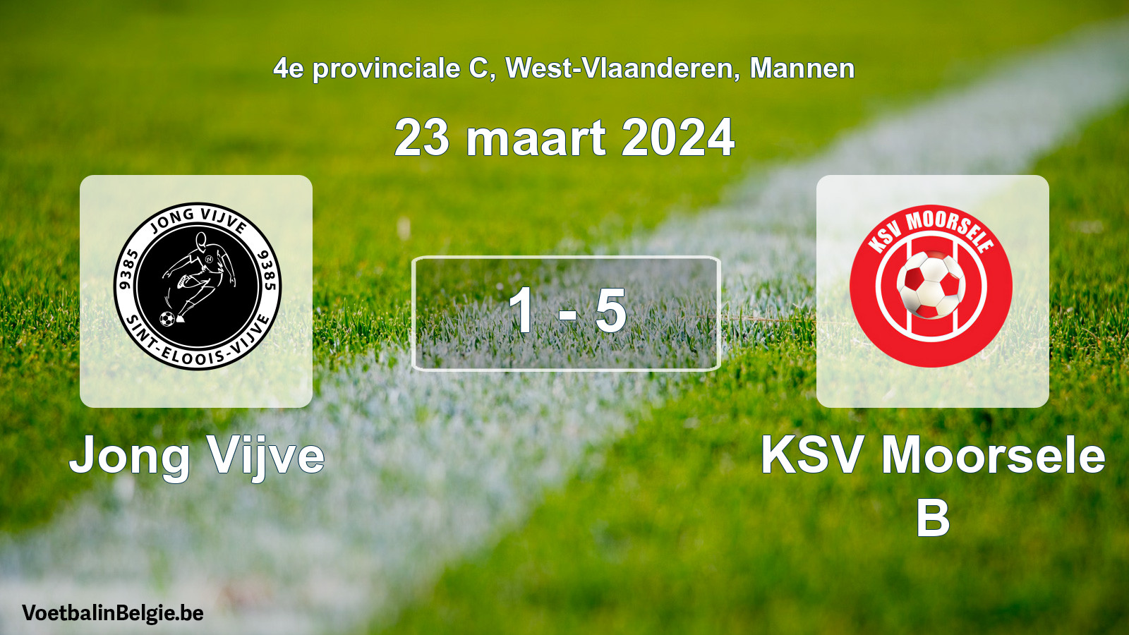 Gespeelde wedstrijd mannenvoetbal: Jong Vijve - KSV Moorsele B 1 - 5 (23 maart 2024)