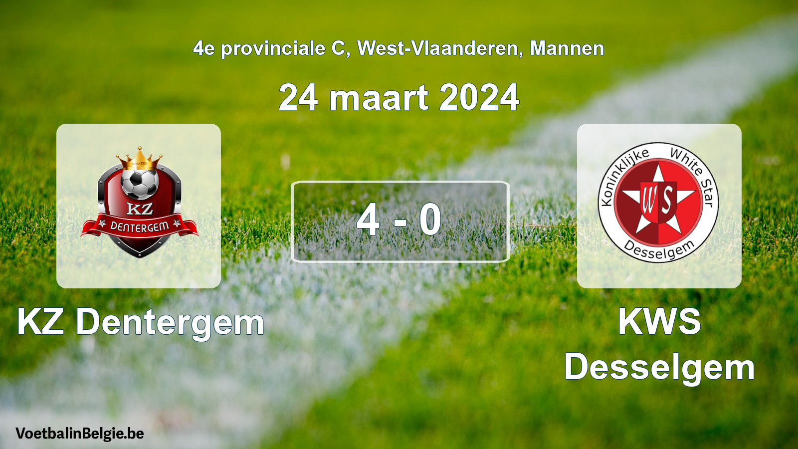 Gespeelde wedstrijd mannenvoetbal: KZ Dentergem - KWS Desselgem 4 - 0 (24 maart 2024)