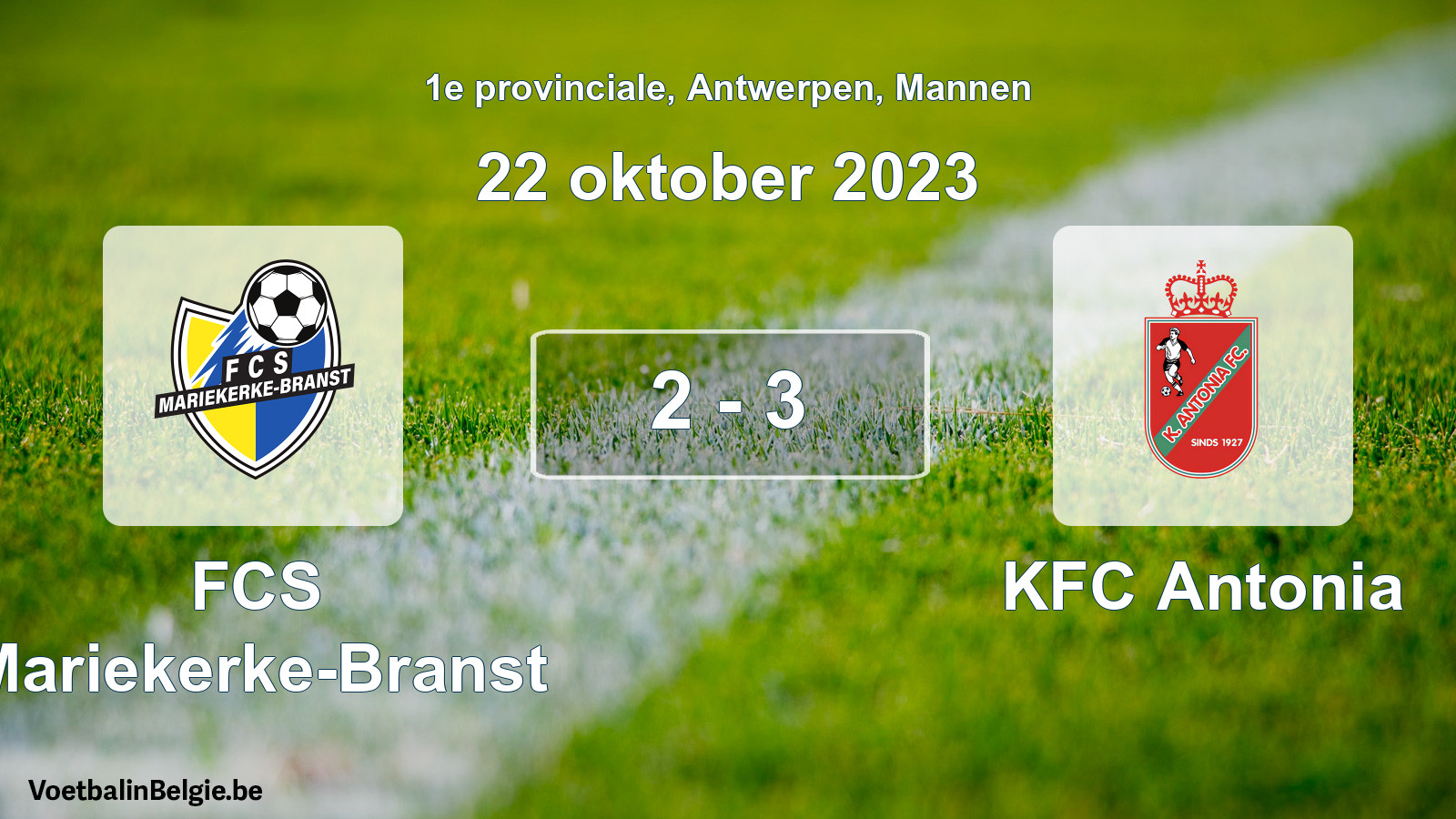 Gespeelde wedstrijd mannenvoetbal: FCS Mariekerke-Branst - KFC Antonia 2 - 3 (22 oktober 2023)