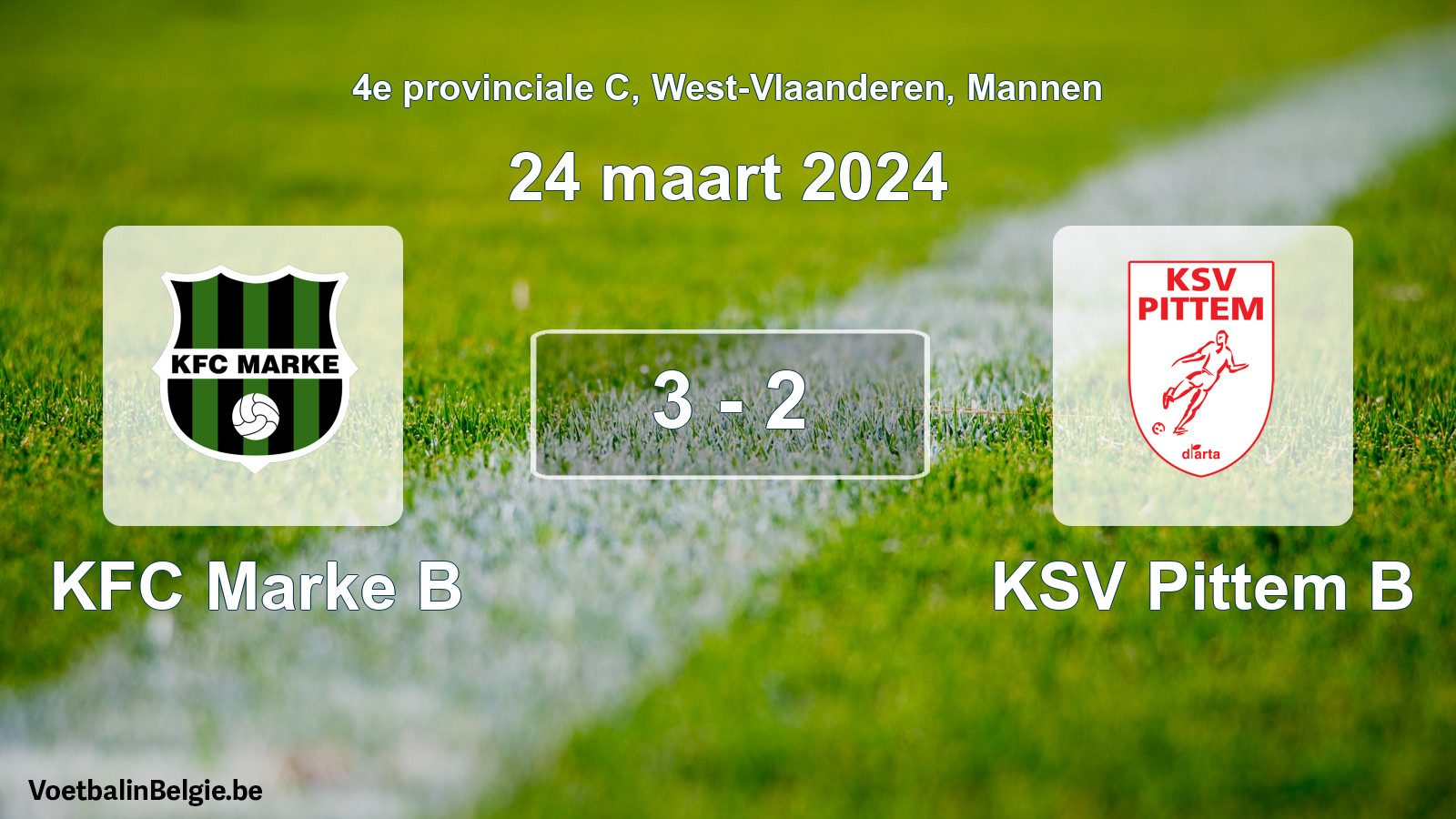 Gespeelde wedstrijd mannenvoetbal: KFC Marke B - KSV Pittem B 3 - 2 (24 maart 2024)
