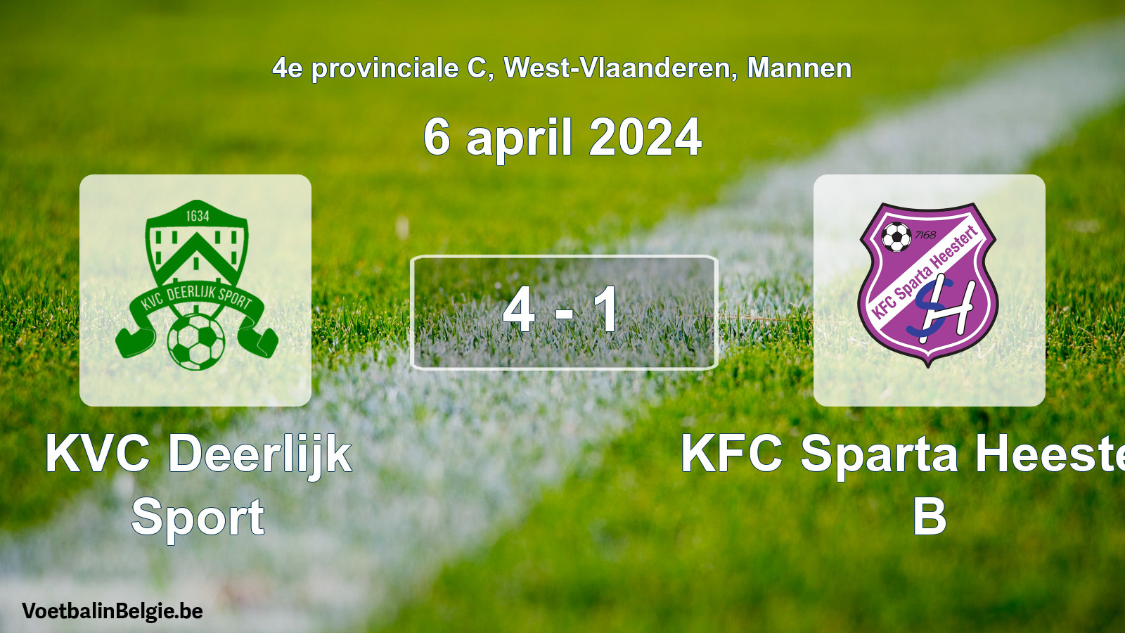 Gespeelde wedstrijd mannenvoetbal: KVC Deerlijk Sport - KFC Sparta Heestert B 4 - 1 (6 april 2024)