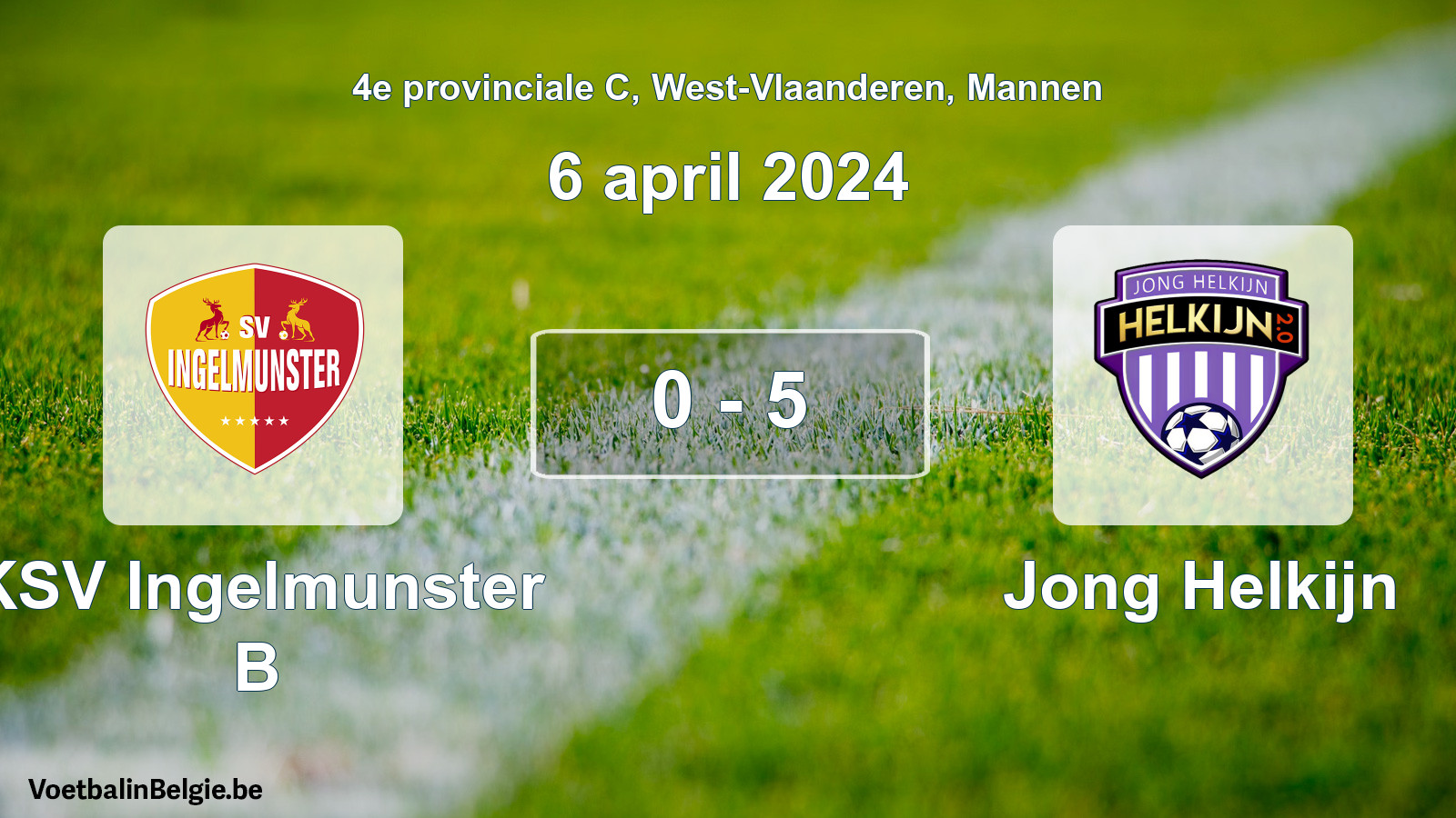 Gespeelde wedstrijd mannenvoetbal: KSV Ingelmunster B - Jong Helkijn 0 - 5 (6 april 2024)