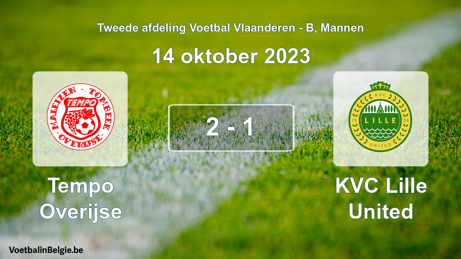 Gespeelde wedstrijd mannenvoetbal: Tempo Overijse - KVC Lille United 2 - 1 (14 oktober 2023)