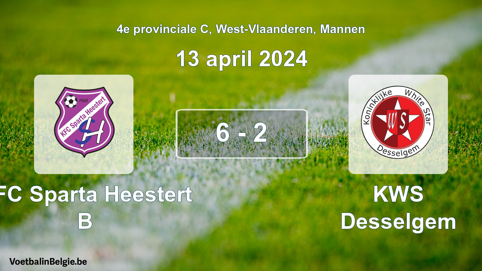 Gespeelde wedstrijd mannenvoetbal: KFC Sparta Heestert B - KWS Desselgem 6 - 2 (13 april 2024)