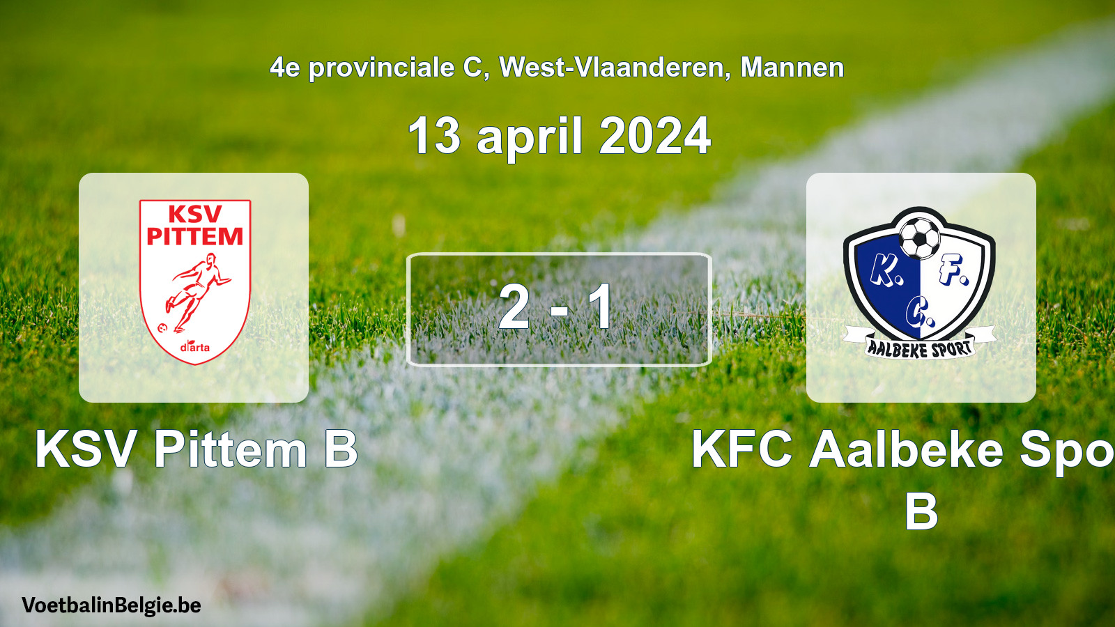 Gespeelde wedstrijd mannenvoetbal: KSV Pittem B - KFC Aalbeke Sport B 2 - 1 (13 april 2024)