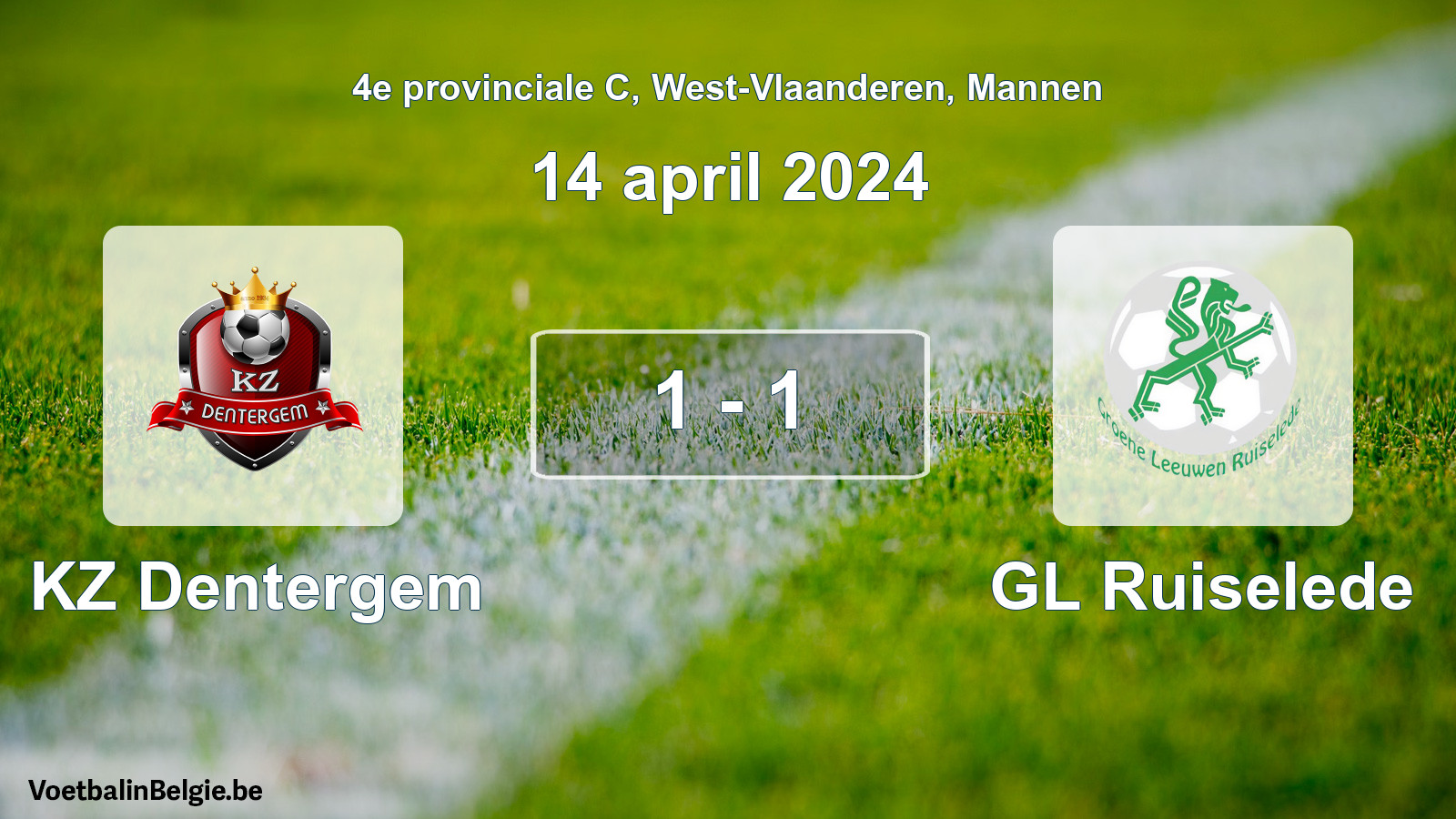 Gespeelde wedstrijd mannenvoetbal: KZ Dentergem - GL Ruiselede 1 - 1 (14 april 2024)