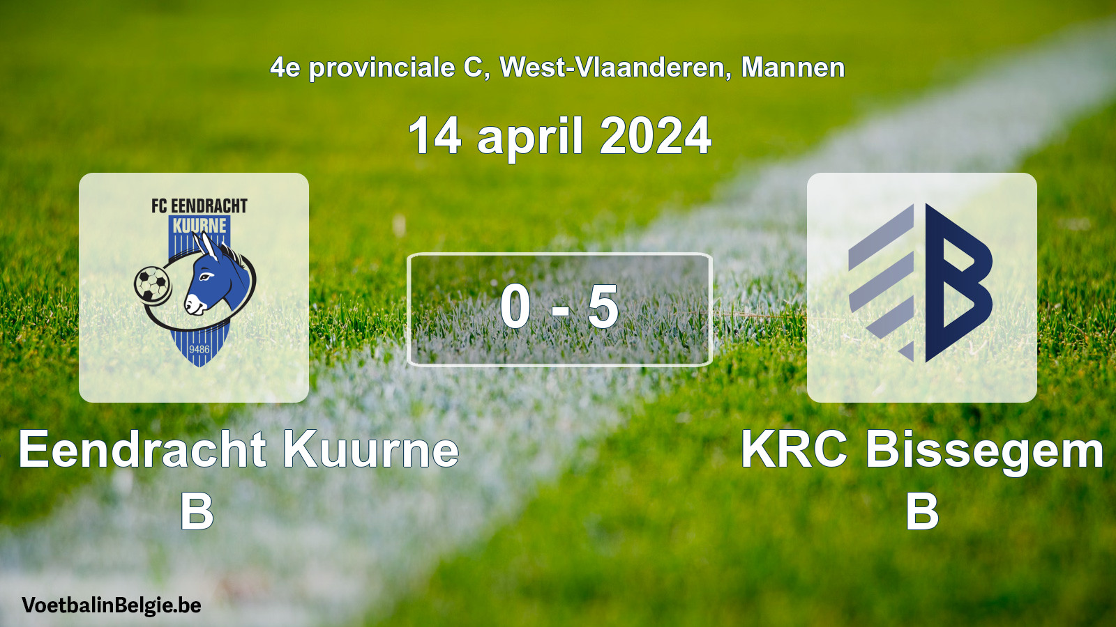 Gespeelde wedstrijd mannenvoetbal: FC Eendracht Kuurne B - KRC Bissegem B 0 - 5 (14 april 2024)