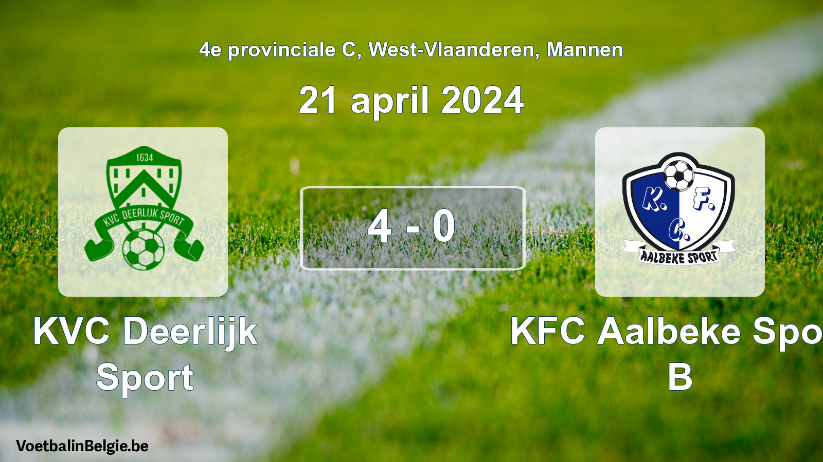 Gespeelde wedstrijd mannenvoetbal: KVC Deerlijk Sport - KFC Aalbeke Sport B 4 - 0 (21 april 2024)