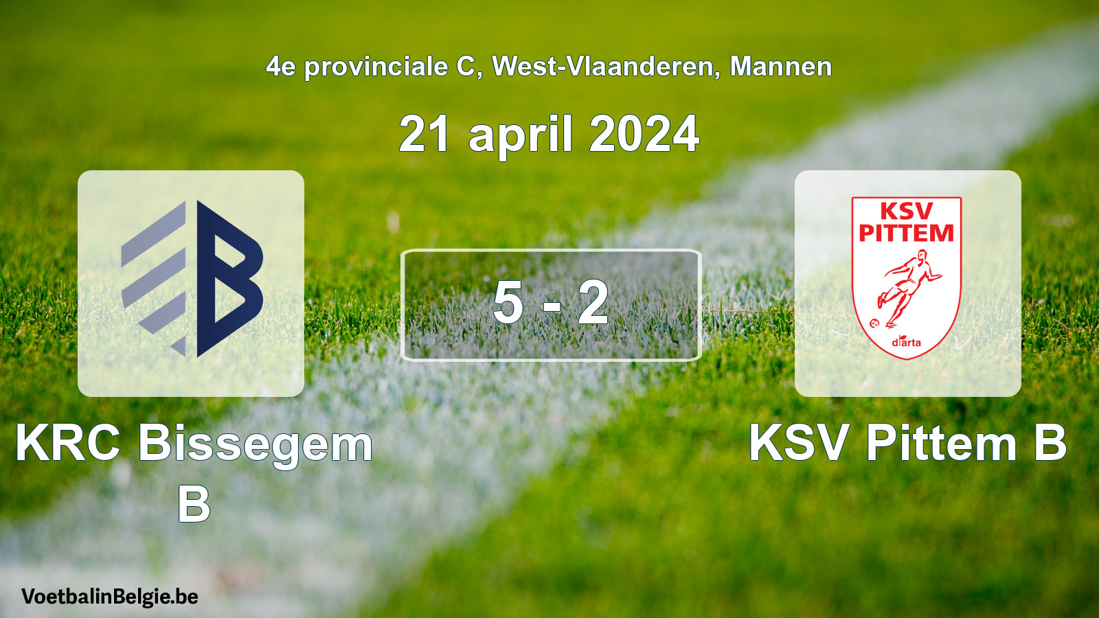Played match men football: KRC Bissegem B - KSV Pittem B 5 - 2 (21 April 2024)