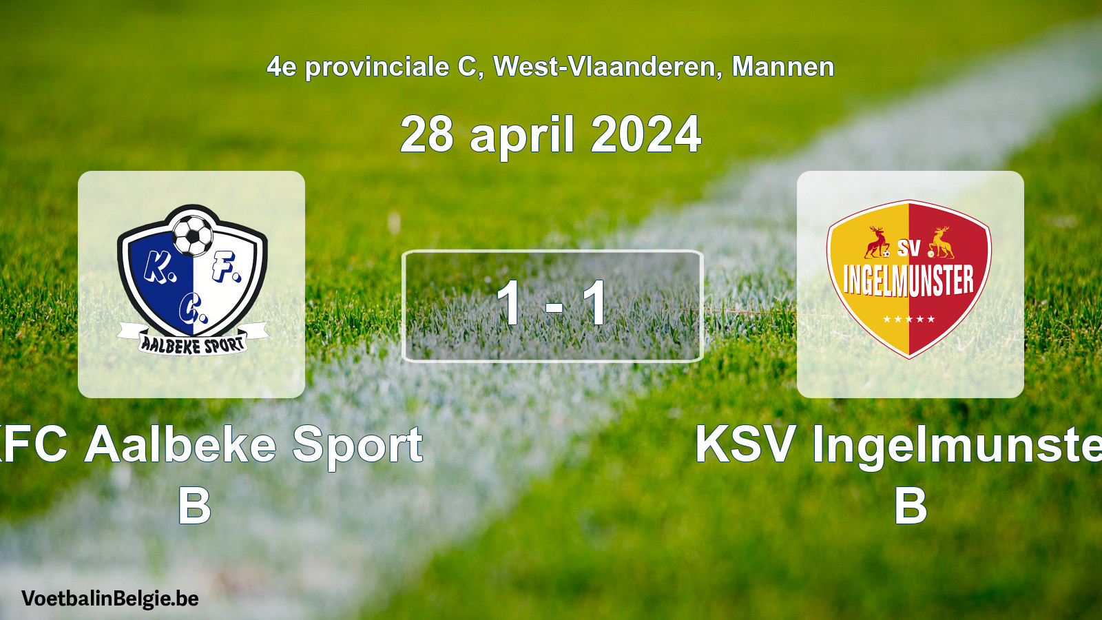 Gespeelde wedstrijd mannenvoetbal: KFC Aalbeke Sport B - KSV Ingelmunster B 1 - 1 (28 april 2024)