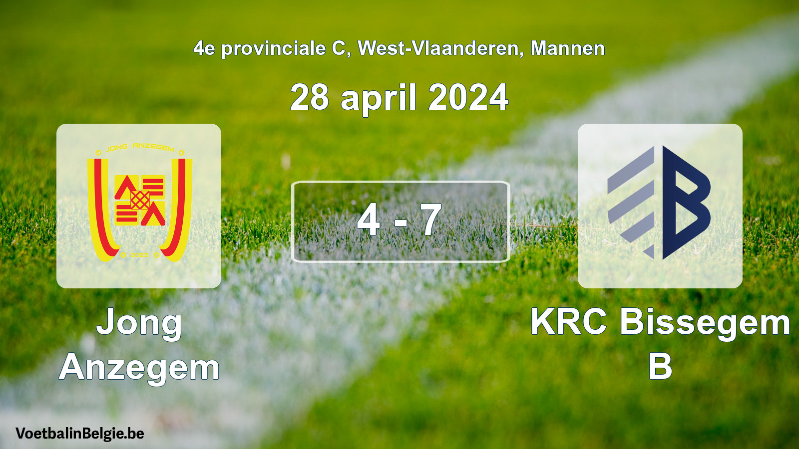 Played match men football: Jong Anzegem - KRC Bissegem B 4 - 7 (28 April 2024)