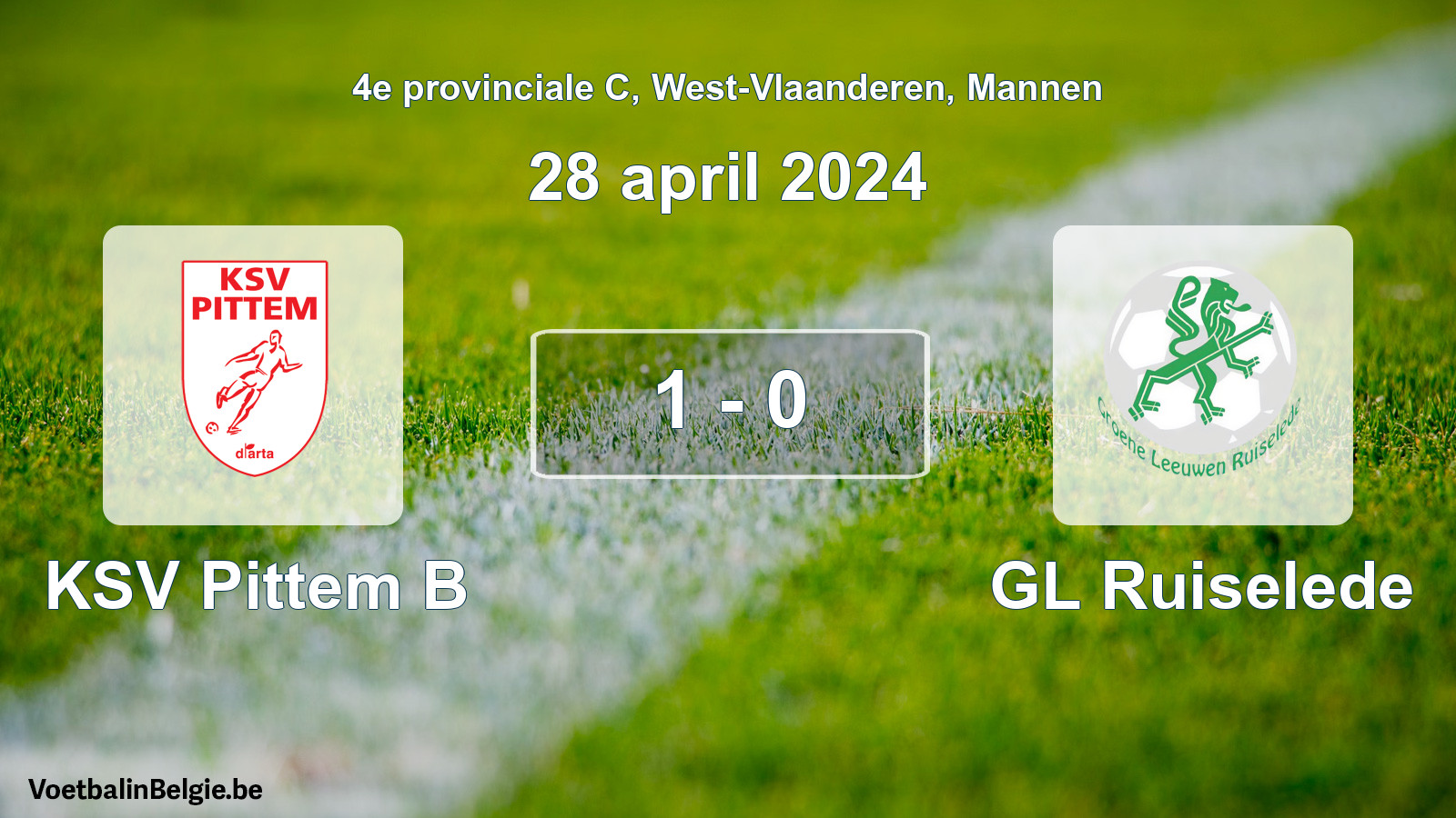 Gespeelde wedstrijd mannenvoetbal: KSV Pittem B - GL Ruiselede 1 - 0 (28 april 2024)
