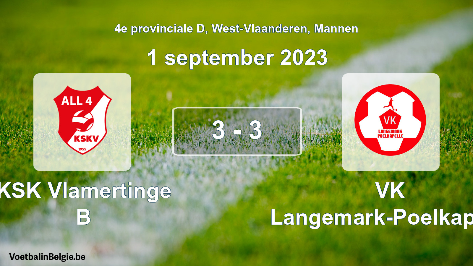 Gespeelde wedstrijd mannenvoetbal: KSK Vlamertinge B - VK Langemark-Poelkapelle 3 - 3 (1 september 2023)